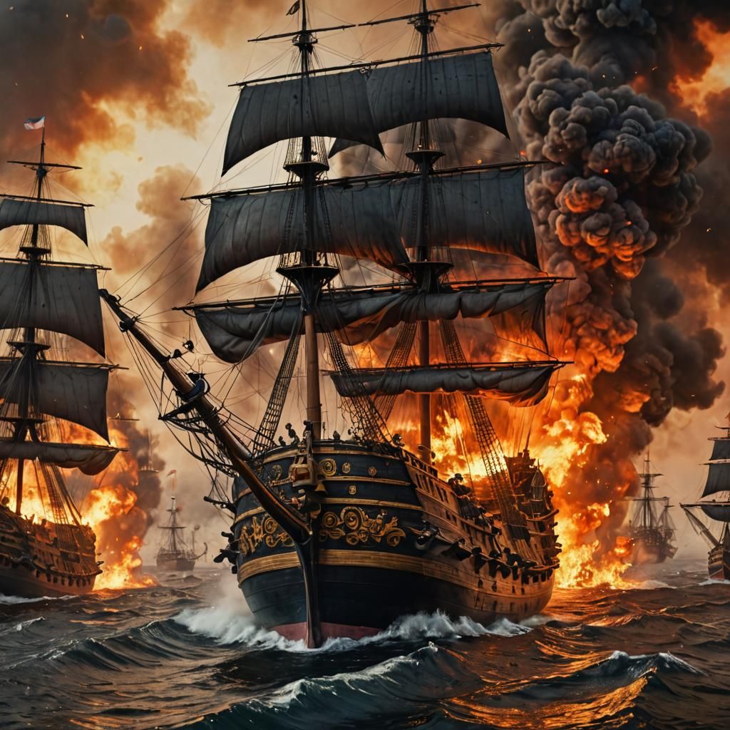 Intense 17th Century Dutch Golden Age Sea Battle