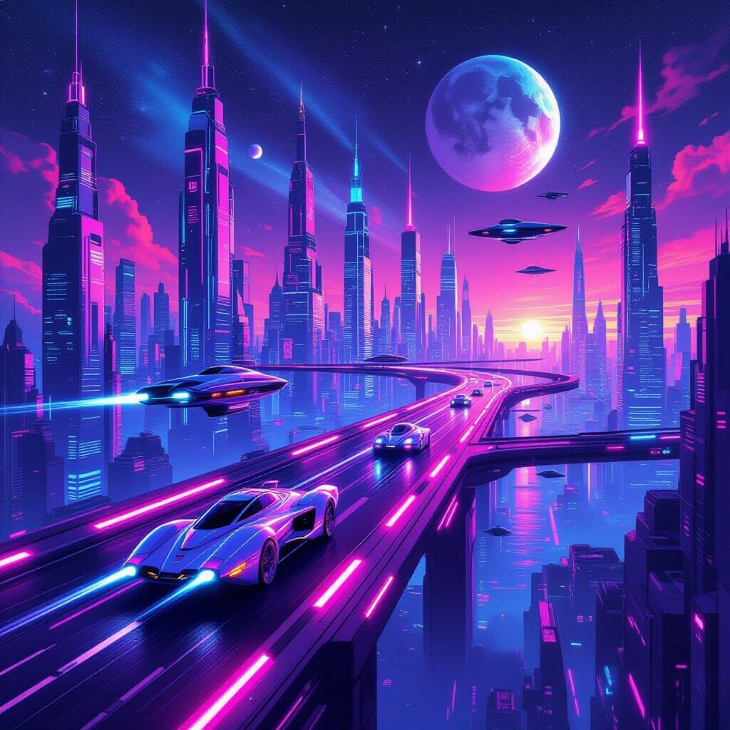 Futuristic Highway in Space: Synthwave Style