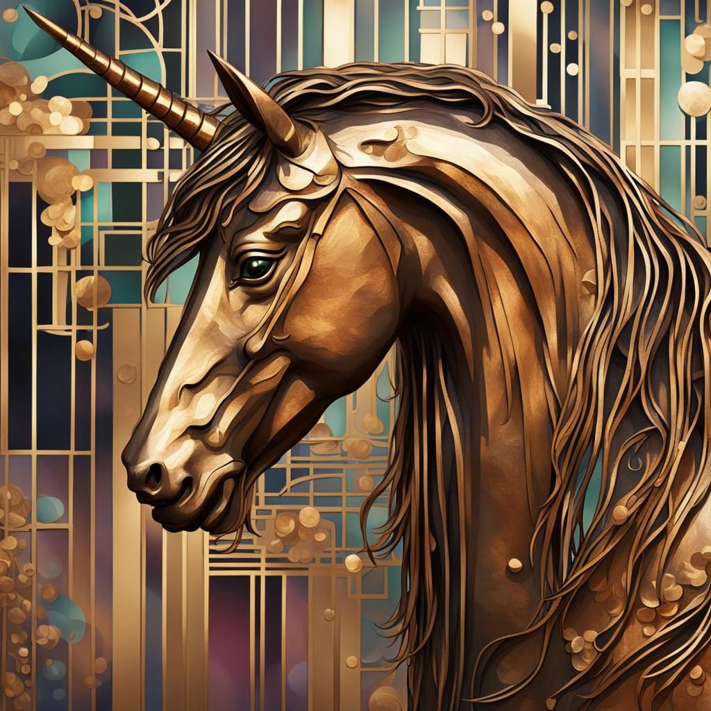 Detailed Bronze Unicorn Sculpture in Art Nouveau Style