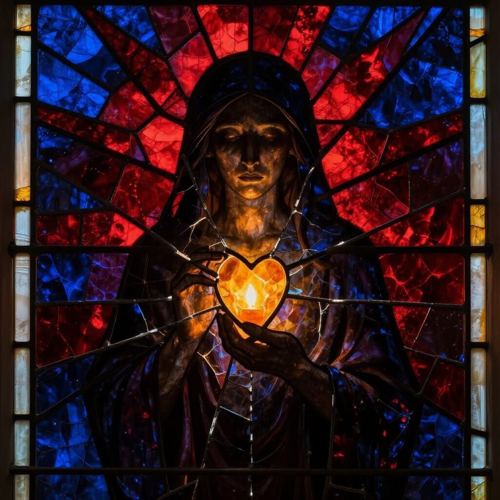 Stained Glass Portrait of a Lone Figure in Jewel Tones