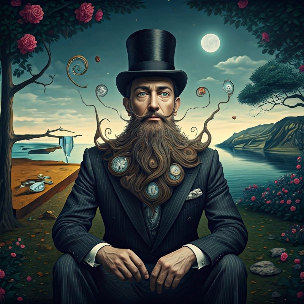 Surreal Gentleman with a Dalí-Inspired Beard