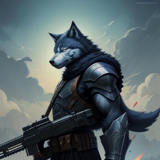 Anime Wolf Warrior with Machine Gun