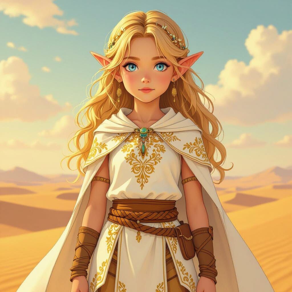 Elf Girl in Desert at Golden Hour
