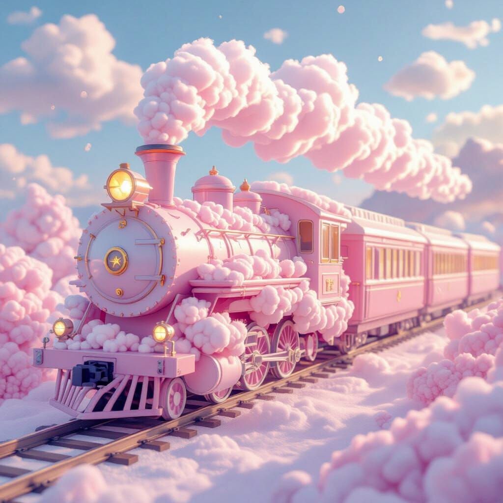 Magical Cotton Candy Train in Kawaii Style