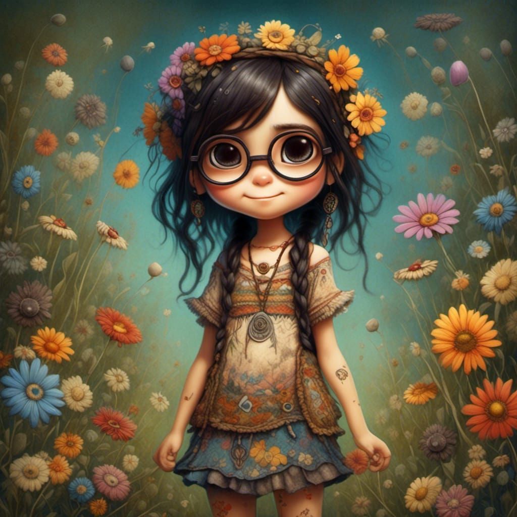 Chibi Girl as Hippie in Bohemian Style