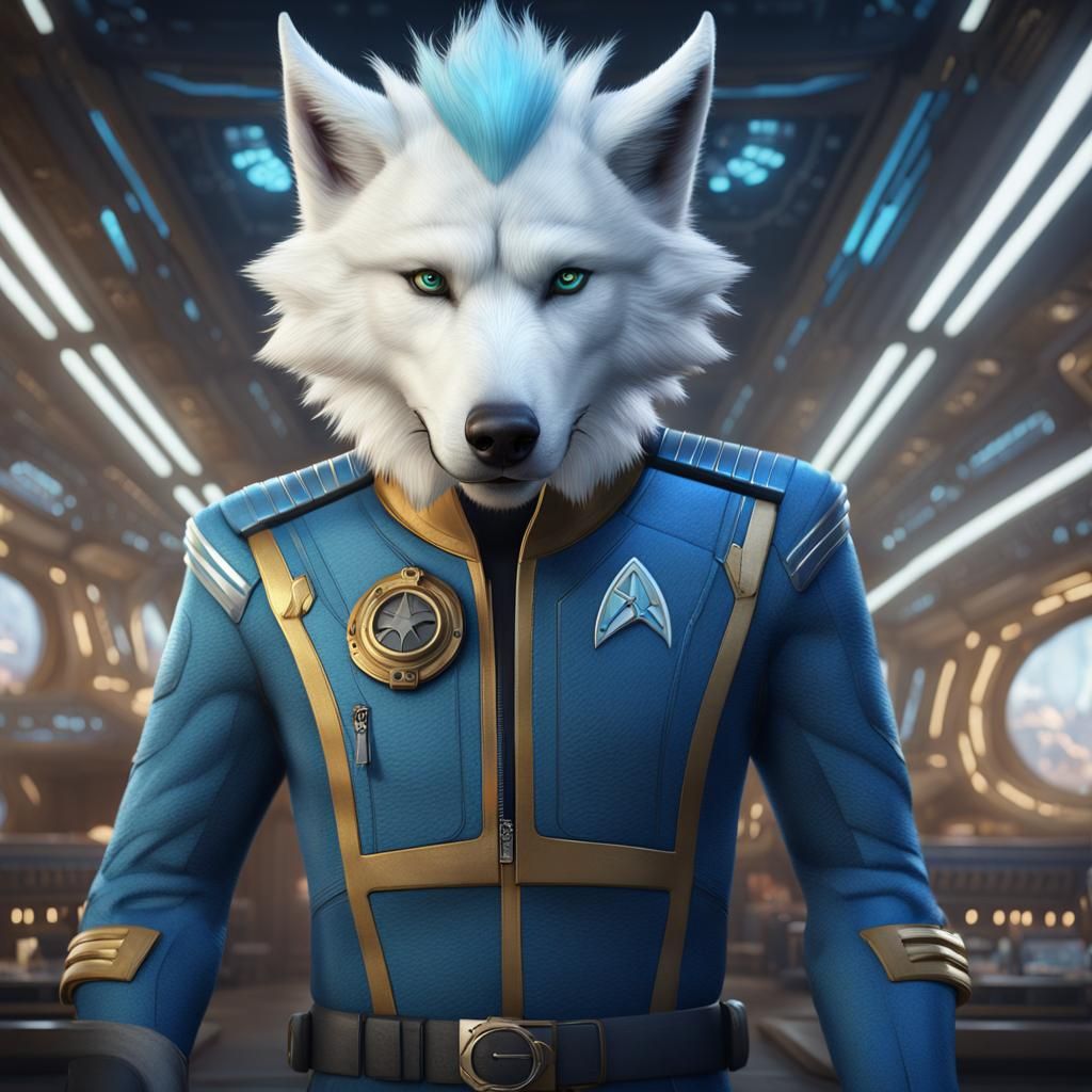 Anthro Wolf in Star Trek Uniform, Digital Art