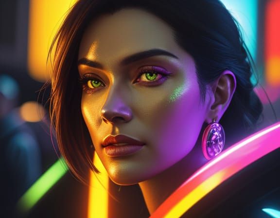 Crowd Faces in Neon Light, Macro Photography