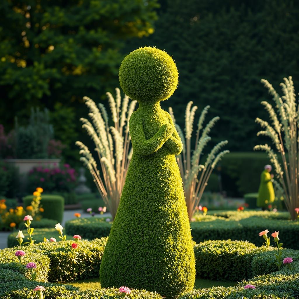 Whimsical Topiary Sculpture in a Garden