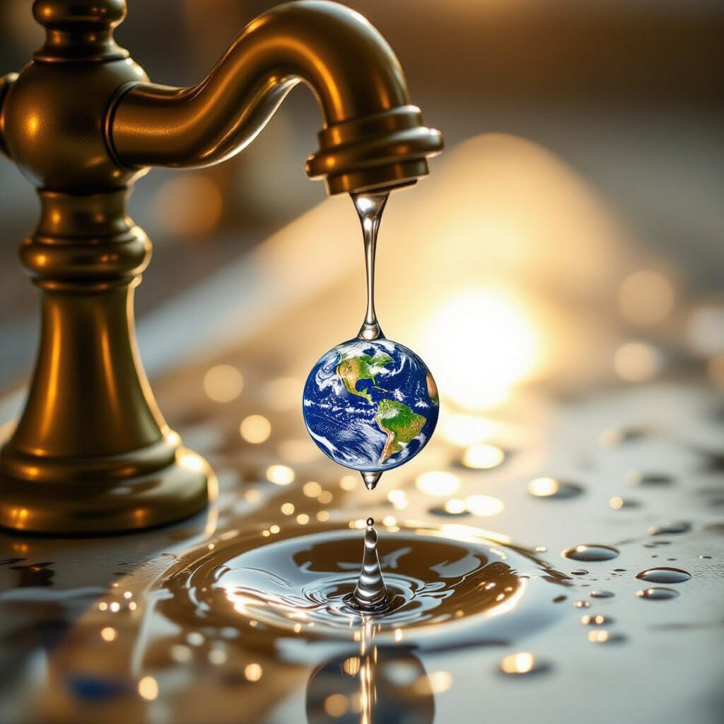 Earth Reflected in a Water Droplet