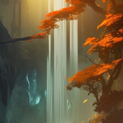 Majestic Waterfall Art in Hyperdetailed Style