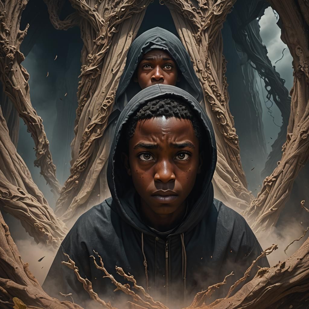 Boy Sheltered by Powerful Man: Matte Painting