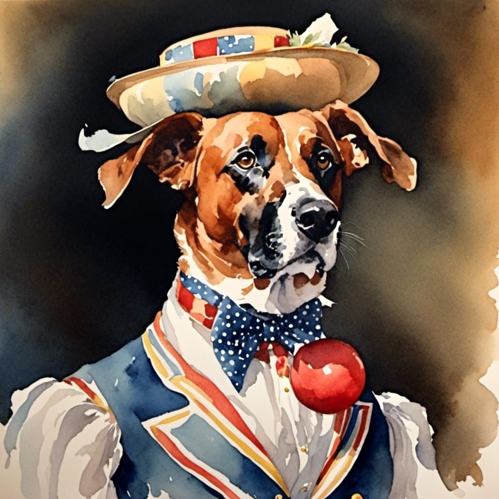 Whimsical Watercolor Portrait of British Bobby Dog