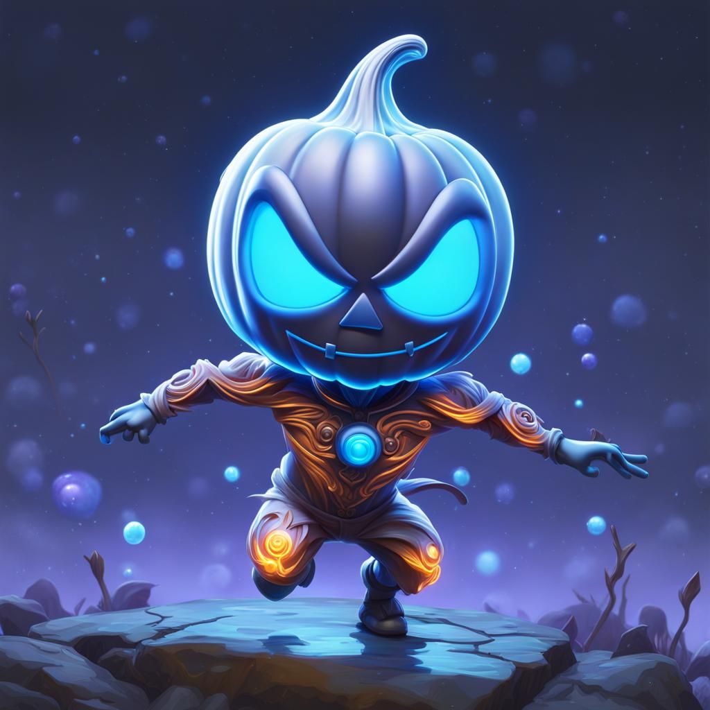 Radioluminescent Chibi Surfer Pumpkin Head in Halloween Town