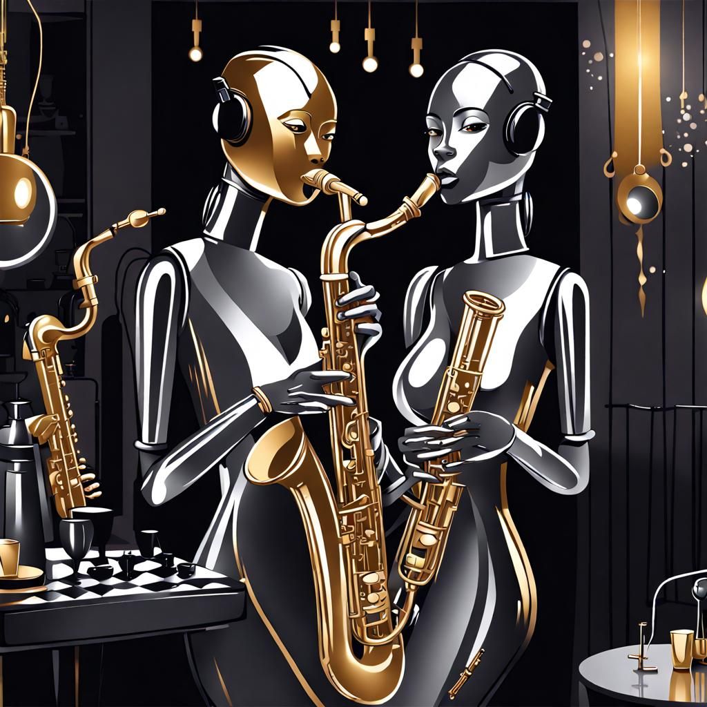 Robots Play Jazz for Singer in Cafe
