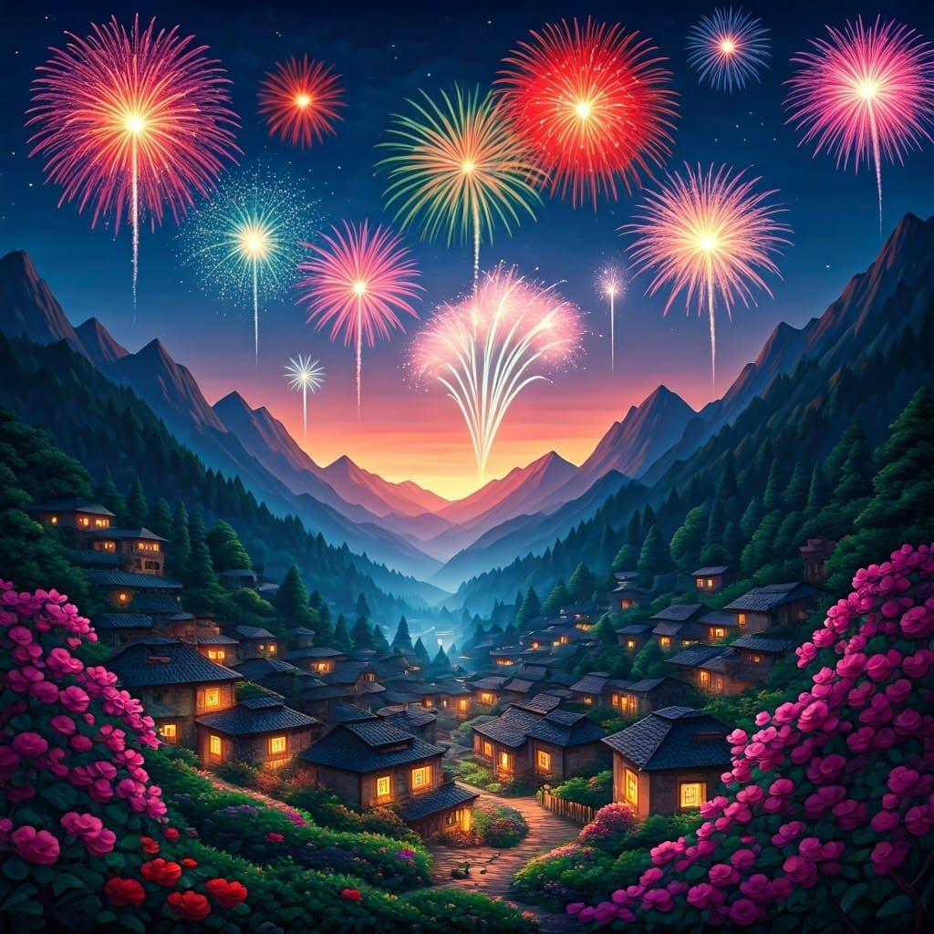 Diwali Night in Mountain Village, Romantic Style