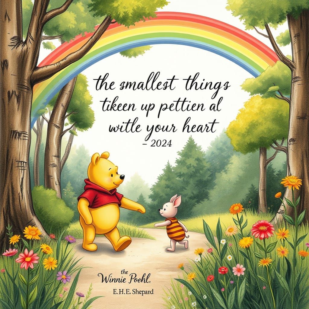 Whimsical Forest Scene with Winnie the Pooh and Piglet in E....