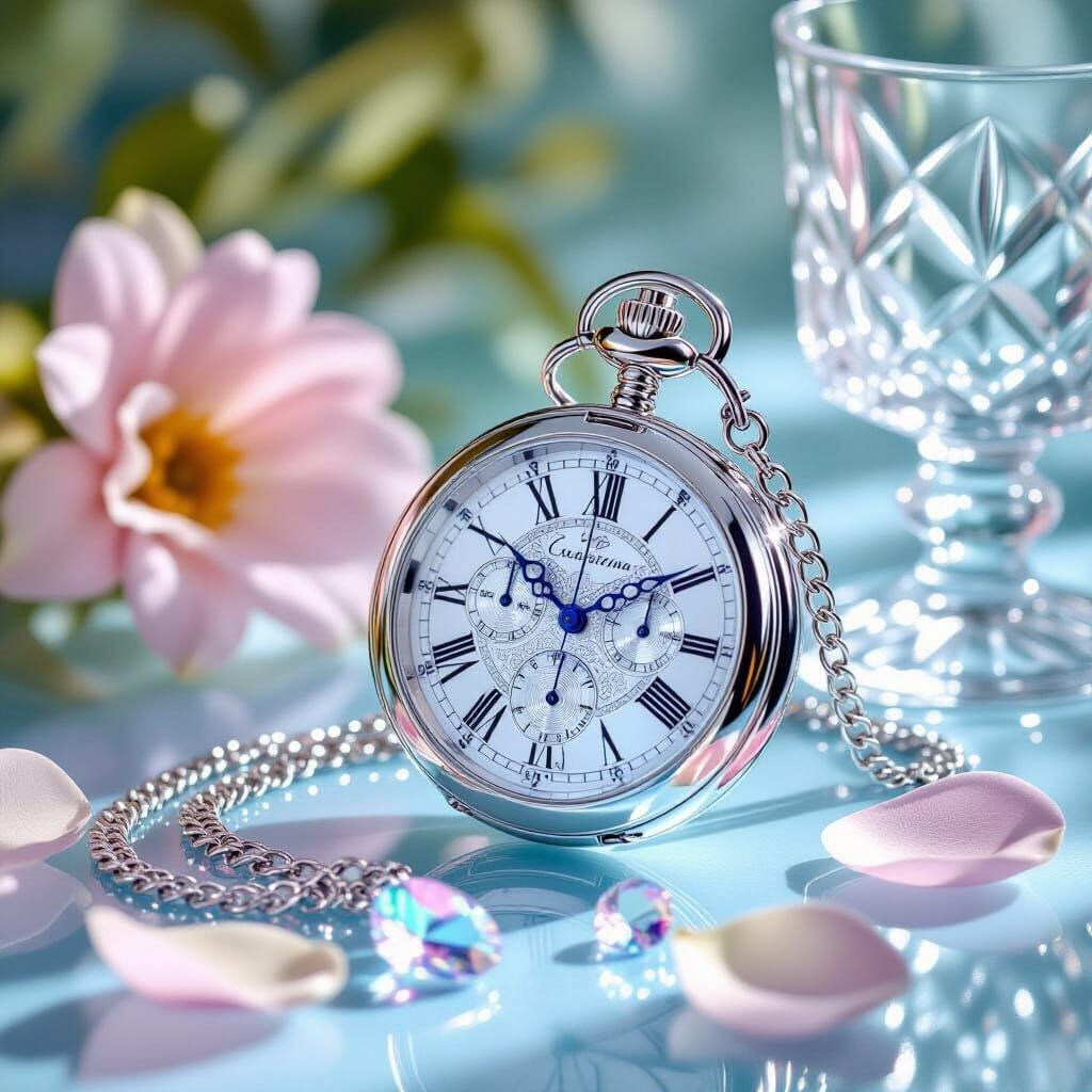 Elegant Silver Pocket Watch with Crystal Shards