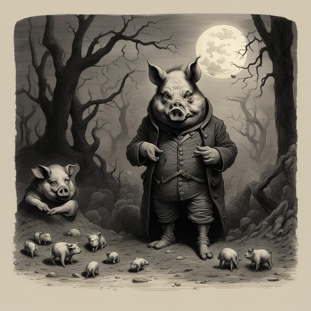 Grotesque Lucky Pig in Dark Fantasy Style