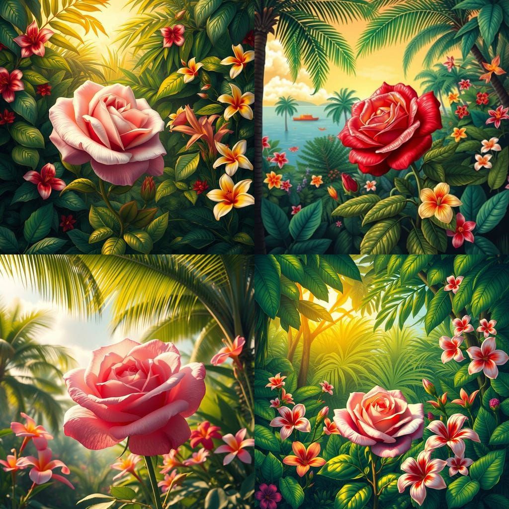 Exotic Rose Blooms in a Tropical Oasis