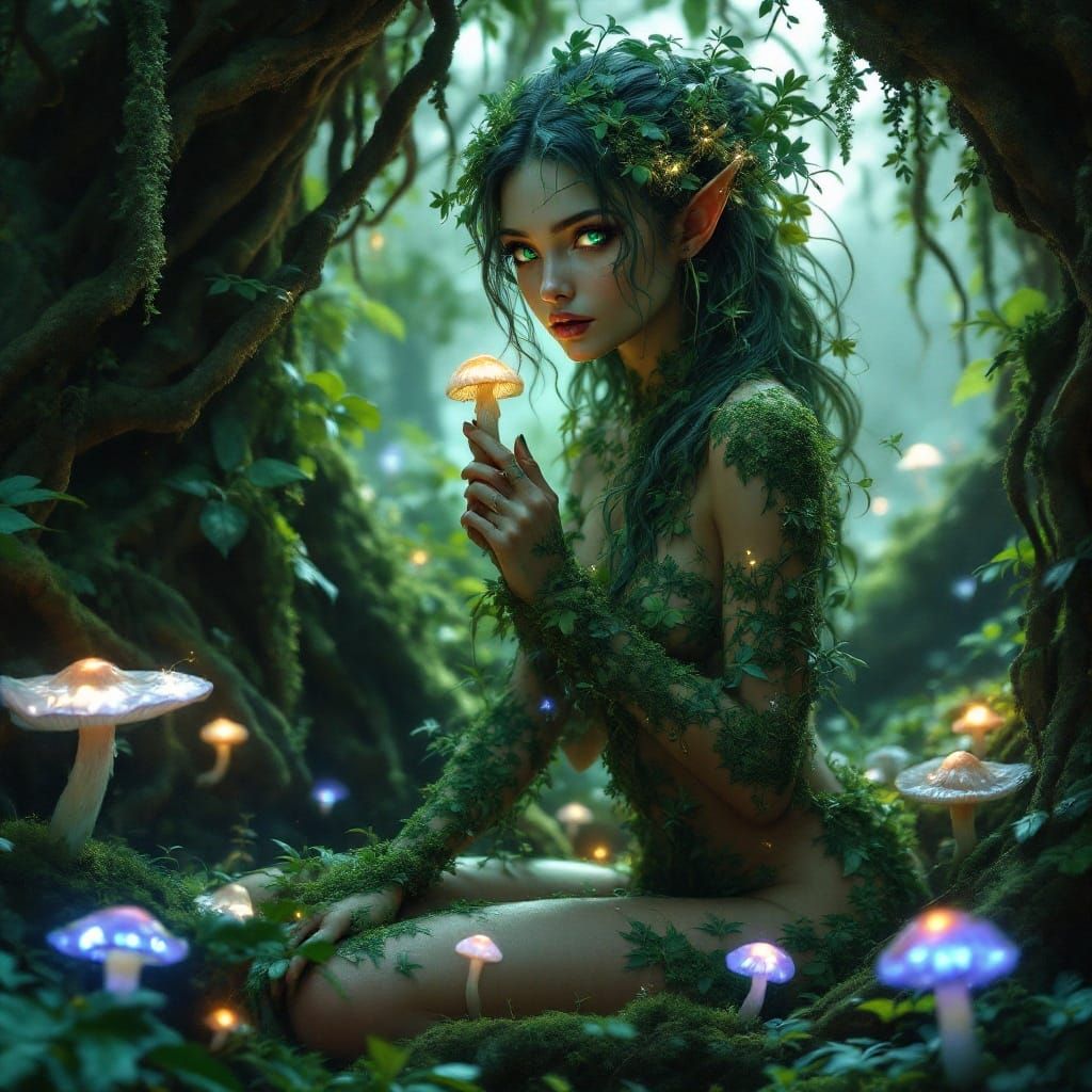 Mystical Forest Nymph with Emerald Eyes