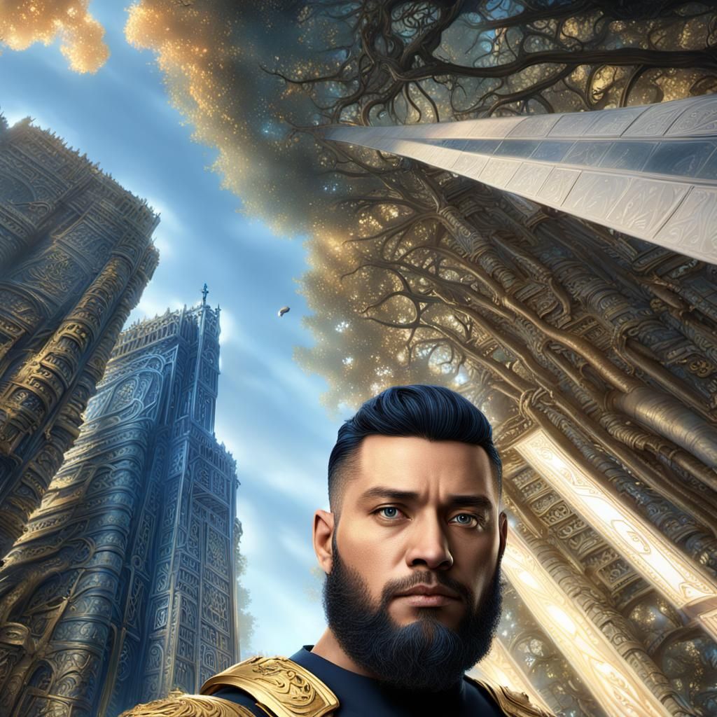 Golden Armored Man in Mystical Forest Concept Art