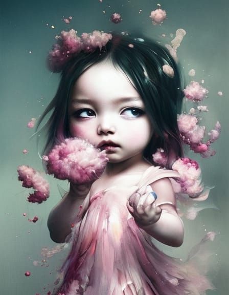 Cute Chibi Girl Portrait with Floral Elements