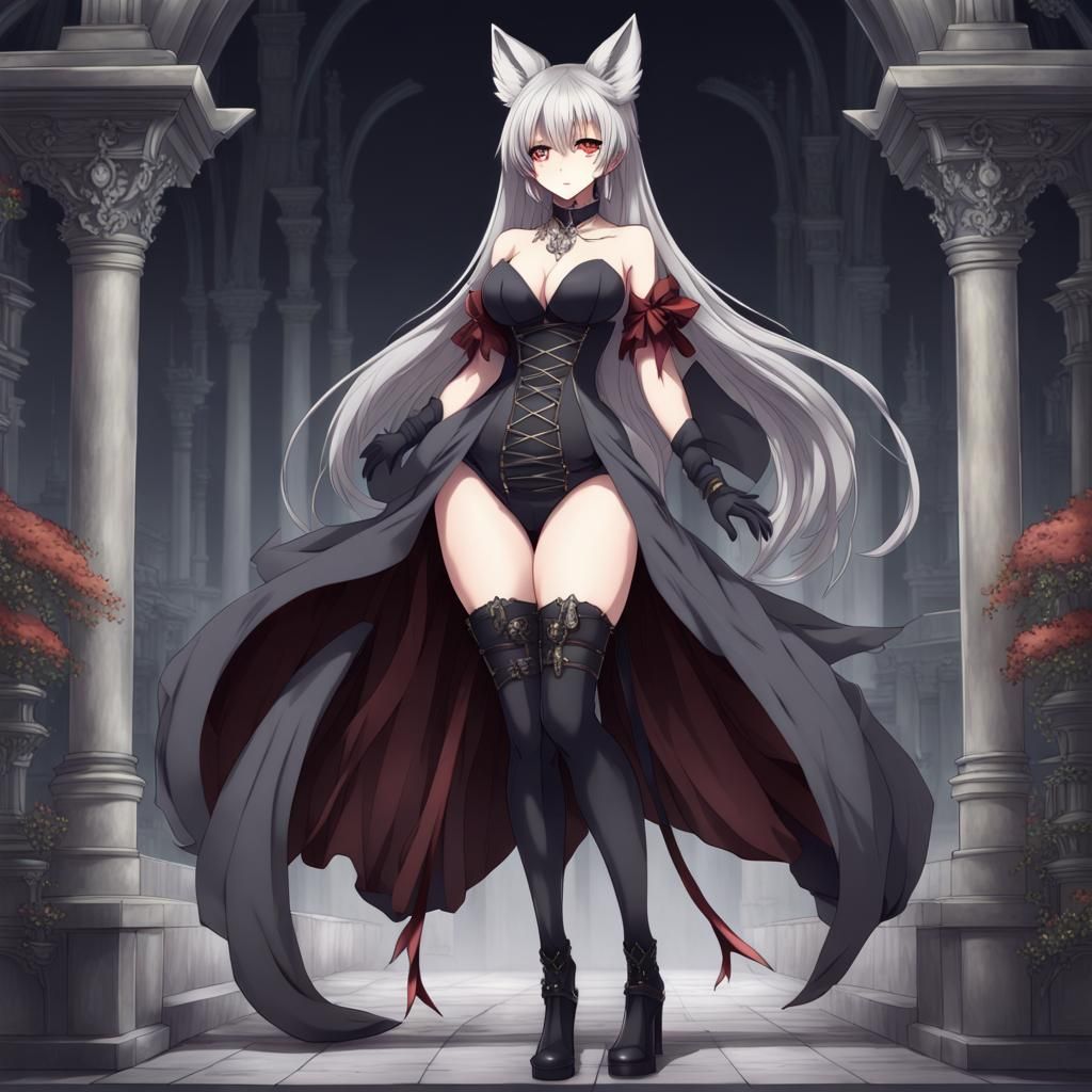 Anime Style Kitsune Goddess in Gothic Dress