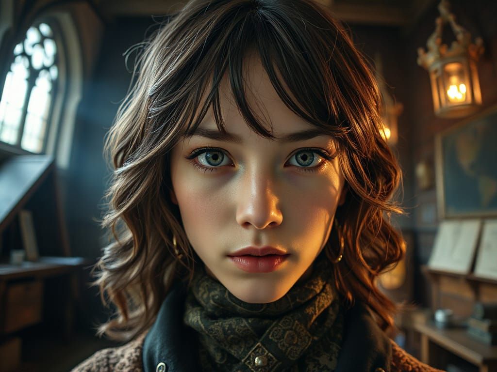 Magical Wizard School Portrait in Hyper-Realistic Style