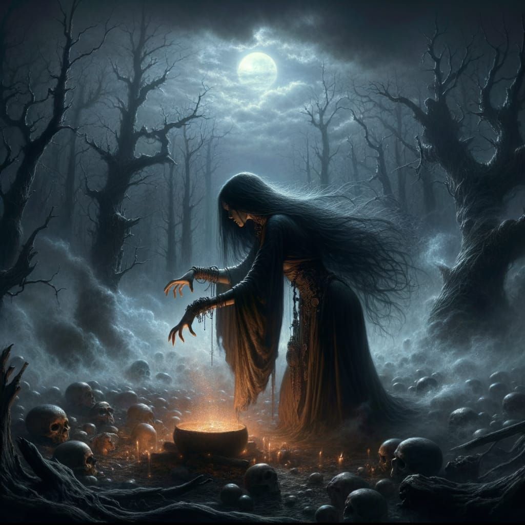 South Asian Witch Ritual in Desolate Forest