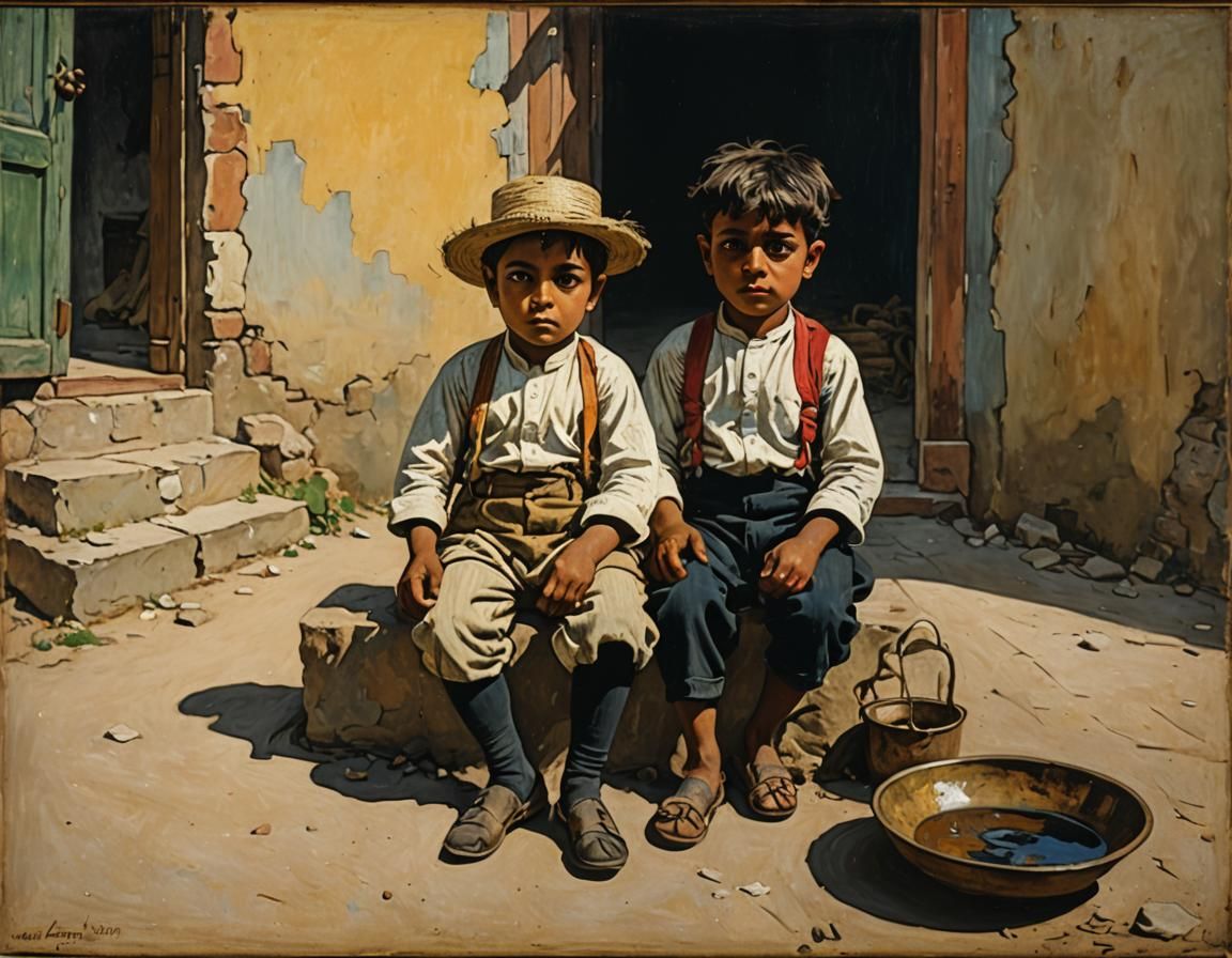 Child with Prickly Pear in Post-Impressionist Style