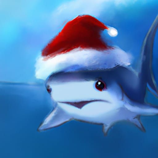 Surreal Christmas Shark in Anime Key Visual Style