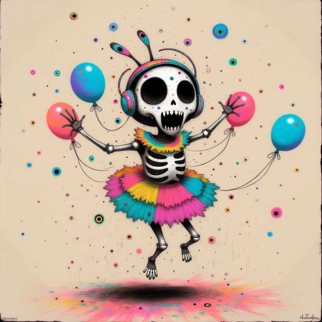 Festive Skeleton Cheering in Playful Scene