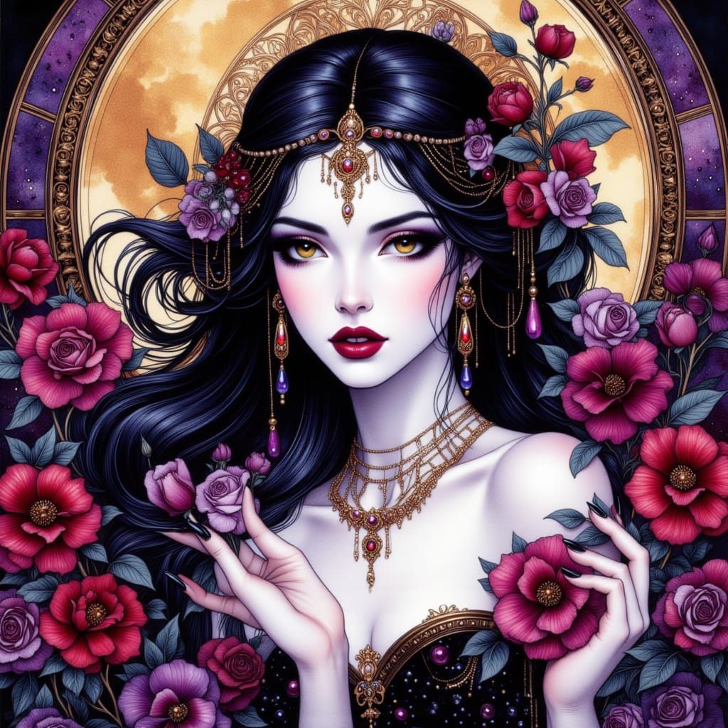 Beautiful Moon Goddess in High Gothic Comic Style