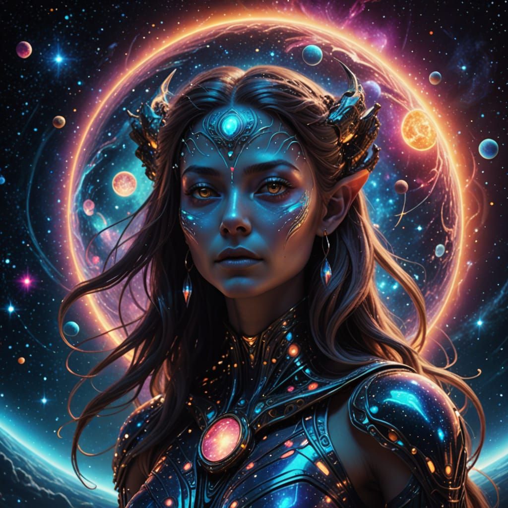 Ethereal Goddess in Cosmic Surrealism