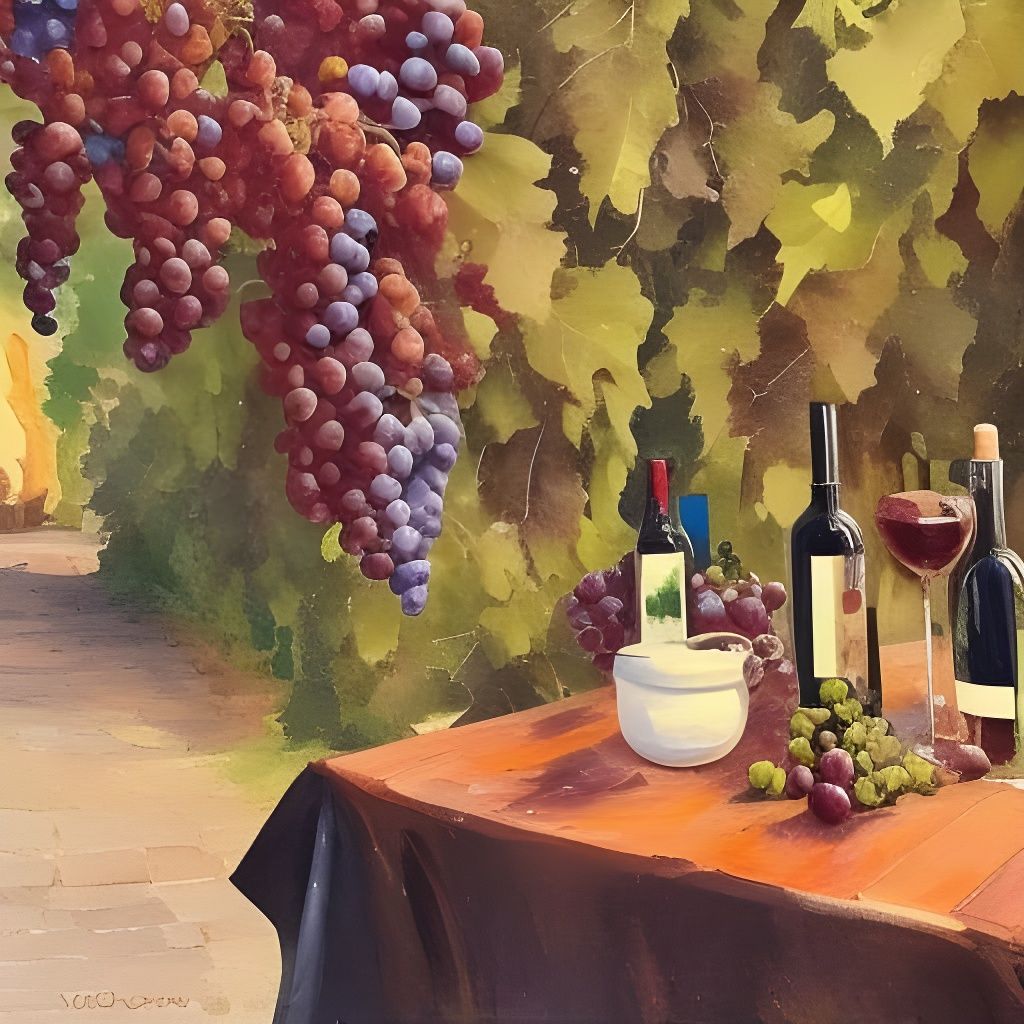 Italian Cafe Scene with Wine in Gouache Style