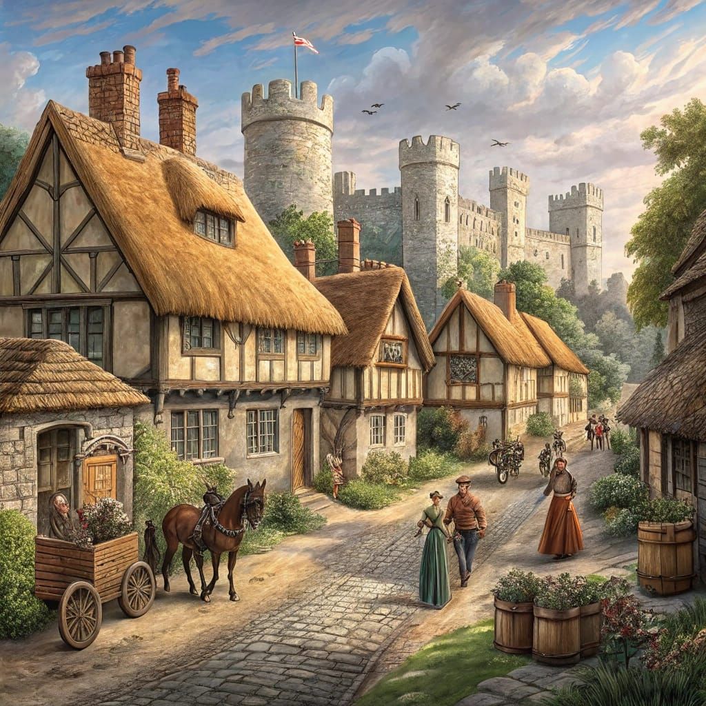 Tudor England Landscape in Oil Painting Style