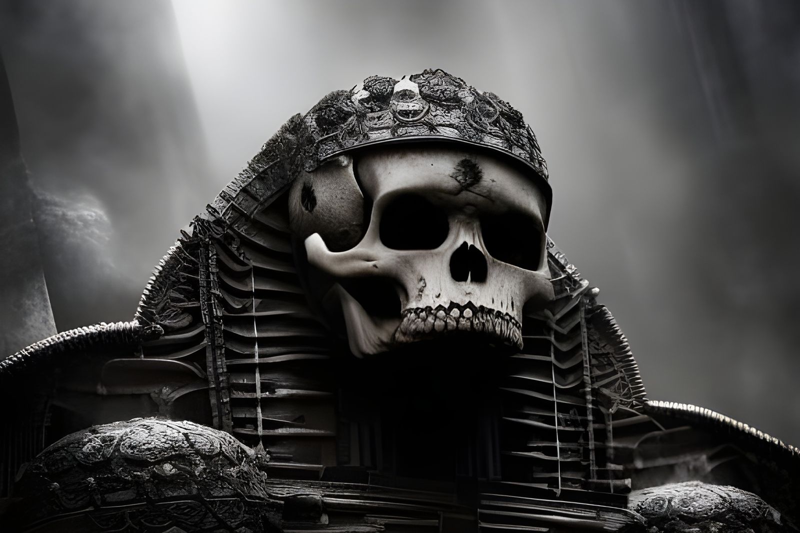 Intricate Skull in Film Noir Style