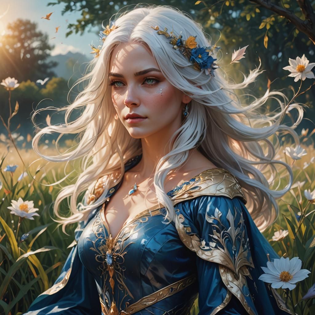 Ethereal Sorceress in Golden Light: Fantasy Oil Painting