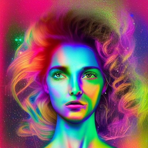 Cosmic Girl Power: Holographic Astral Illustration