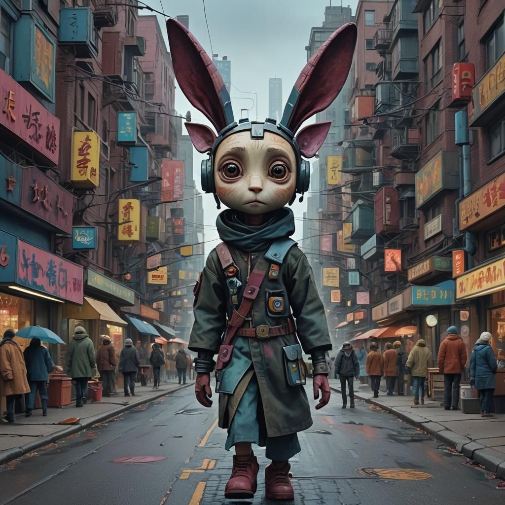 Square Head Doll Stroll on Bustling Avenue