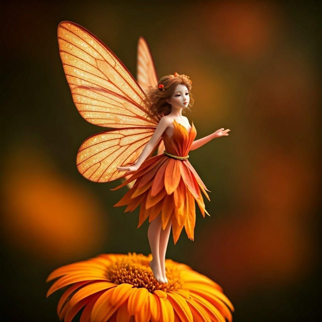 Autumn Fairy Hovering Over Flower in 4D