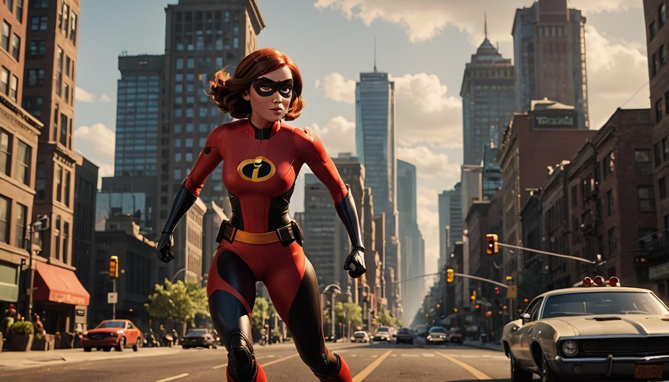 Elastigirl Cinematic Film Still in Pixar Style
