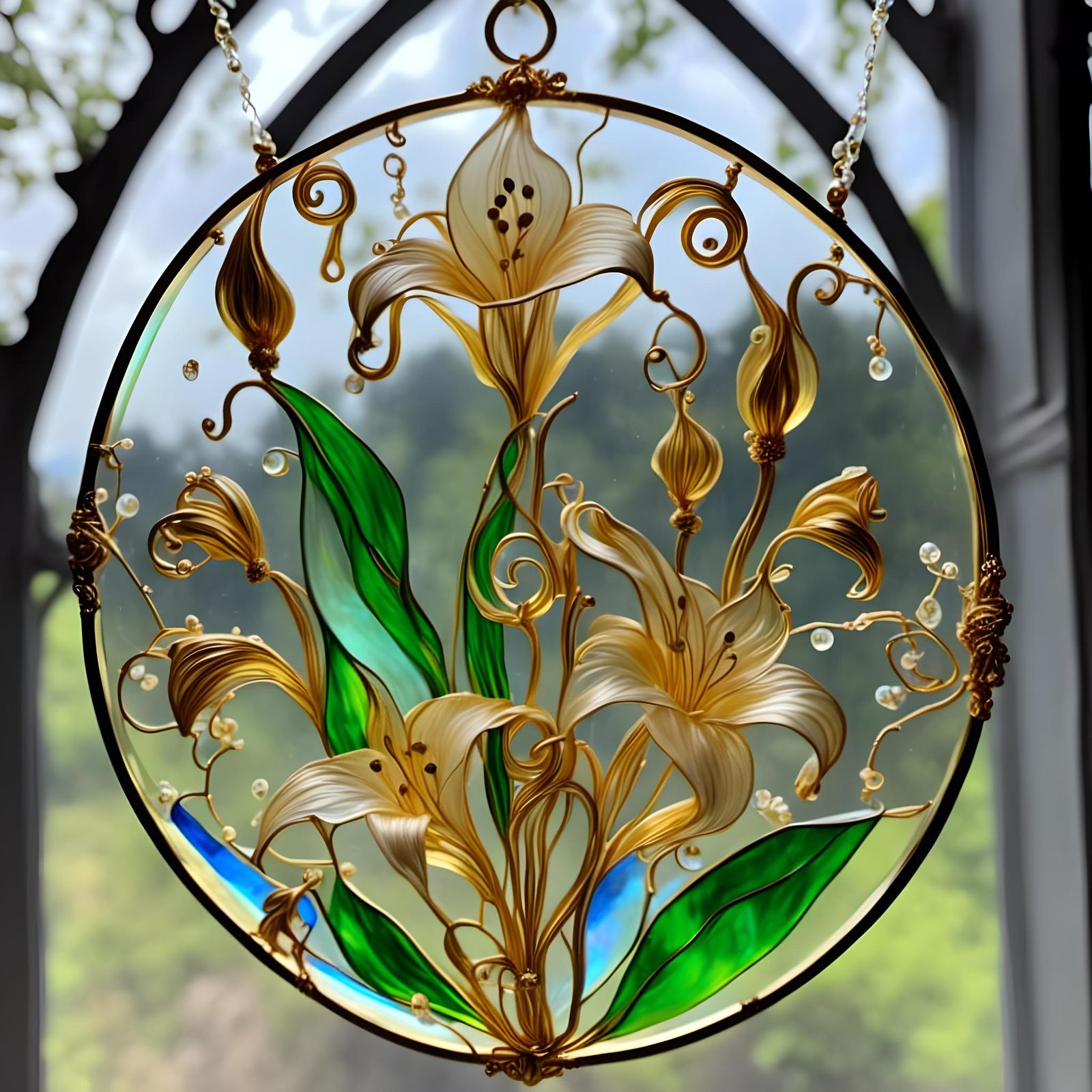 Gilded Glass Lily of the Valley Suncatcher
