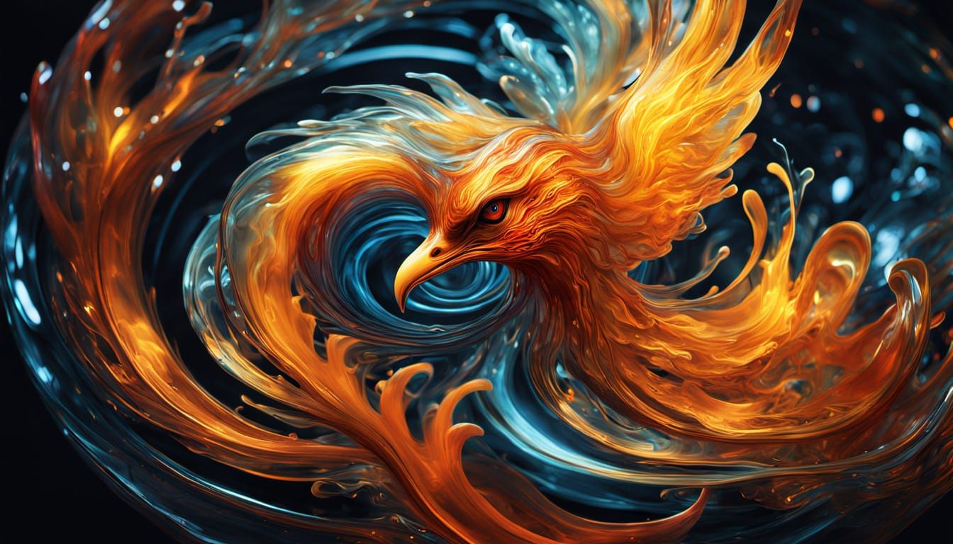 Iridescent Phoenix Blown Glass in Mid-Air