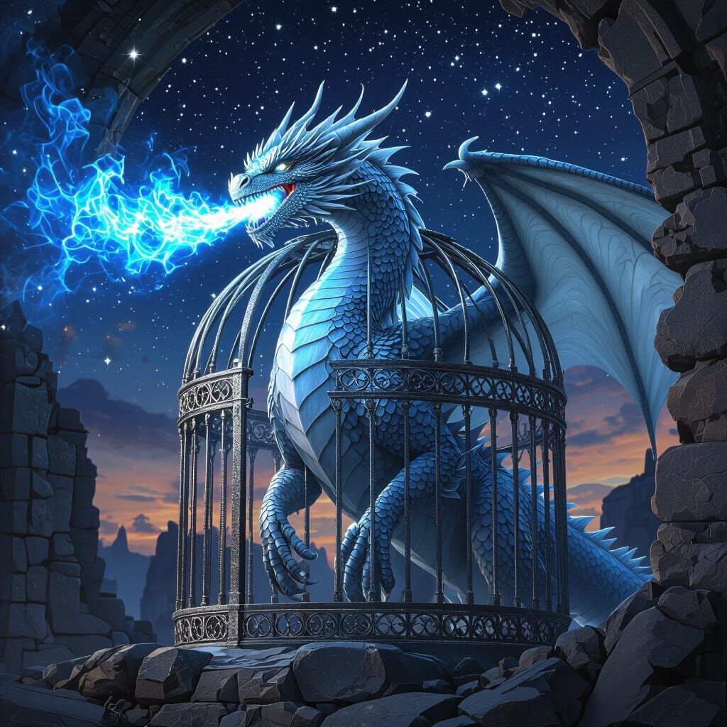 Majestic Dragon Escapes Ancient Cage in Cosmic Night