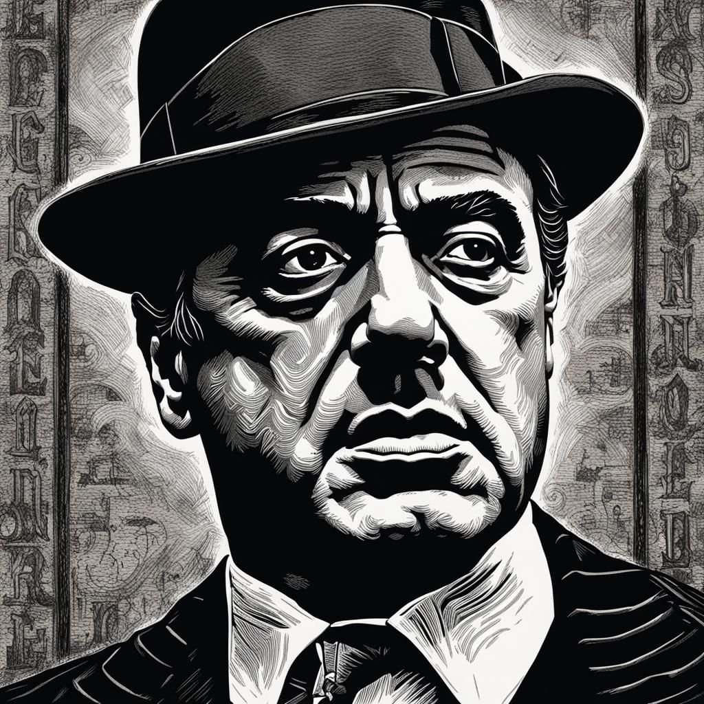Don Corleone Scratchboard Etching Portrait