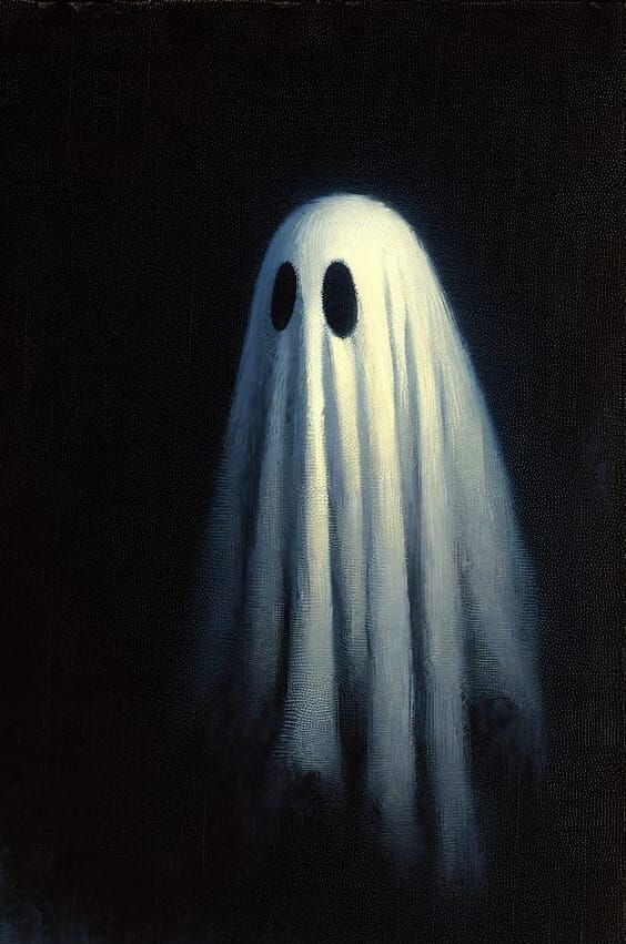 Ghost Cat in Dark Room: Minimalist Matte Painting