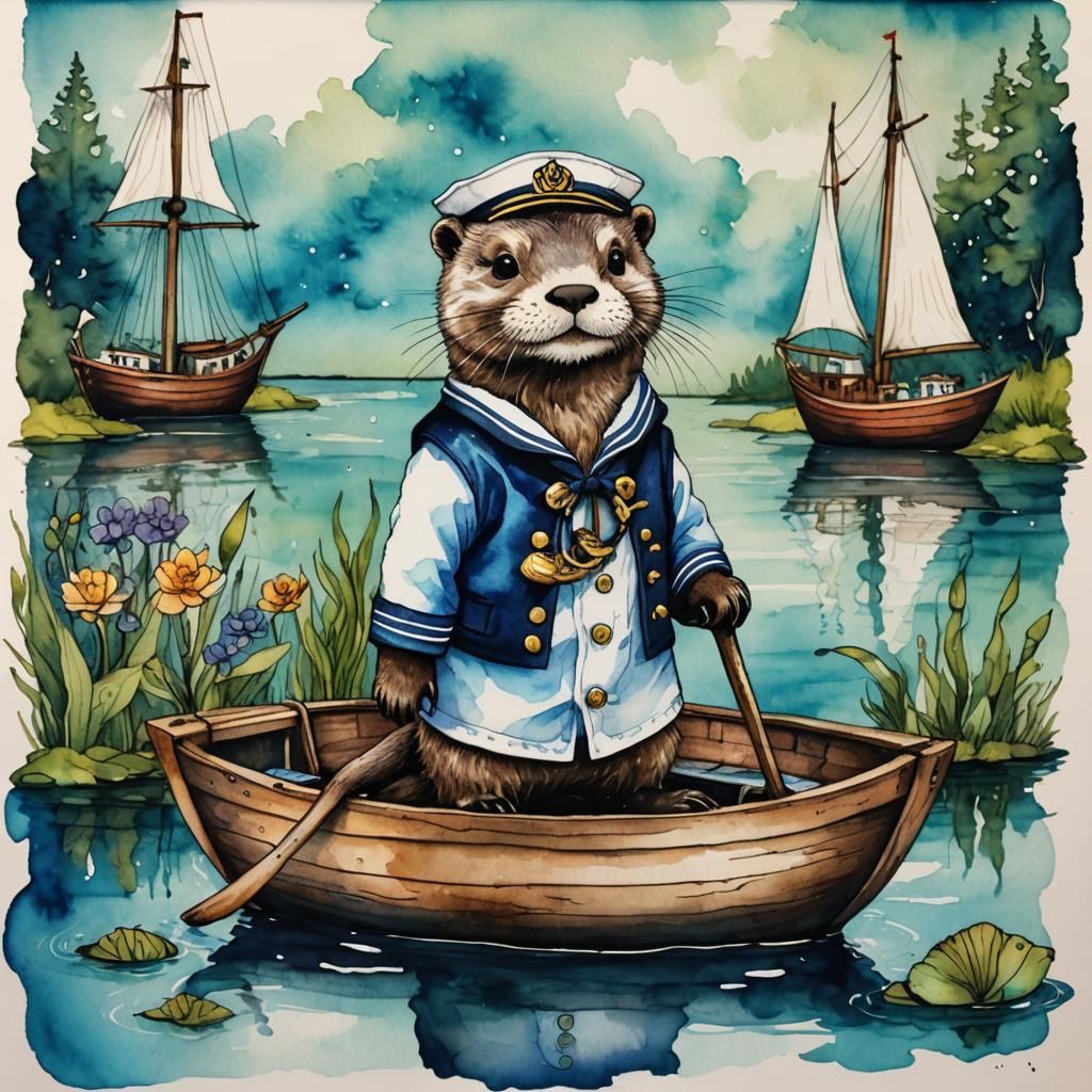 Otter Captain Sails the Pond: Alcohol Ink Art