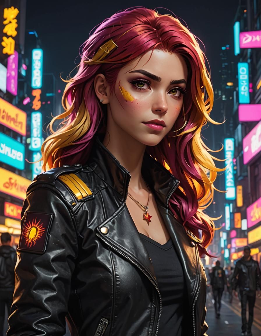 Sunset Shimmer in Cyberpunk Leather Jacket