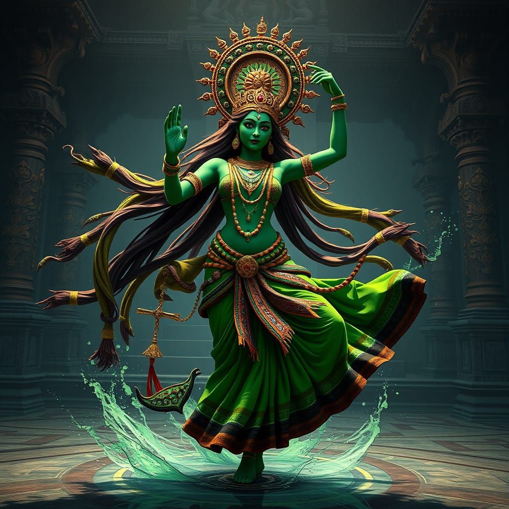 Mystical Green Tara Goddess in Khajuraho Temple Attire